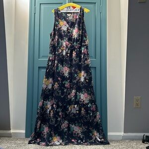 Really Cute blue Sleeveless vneck Dress. Measures 57in from shoulders to bottom.